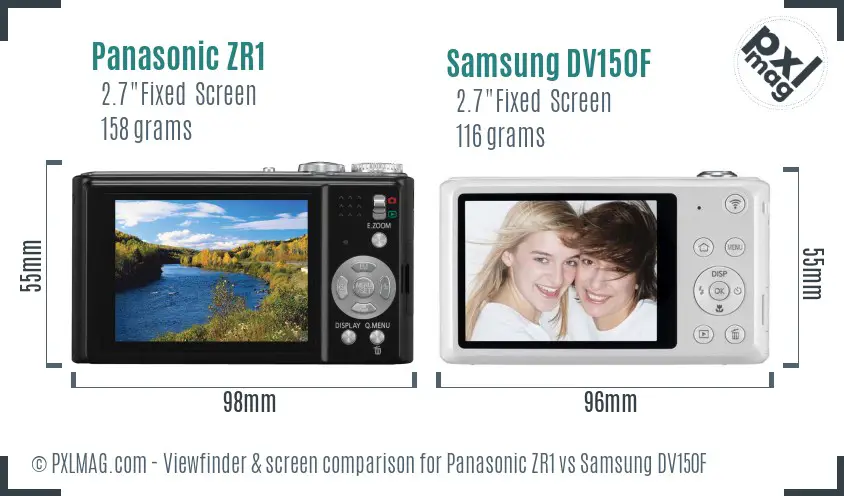 Panasonic ZR1 vs Samsung DV150F Screen and Viewfinder comparison