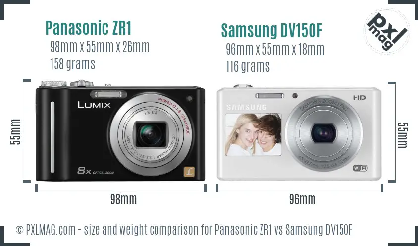 Panasonic ZR1 vs Samsung DV150F size comparison