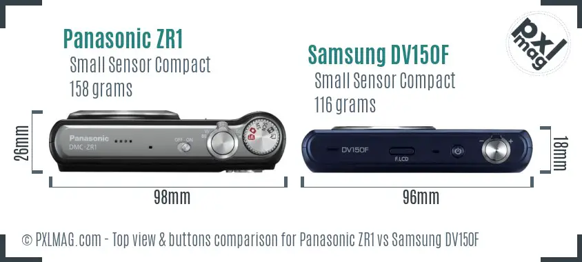 Panasonic ZR1 vs Samsung DV150F top view buttons comparison