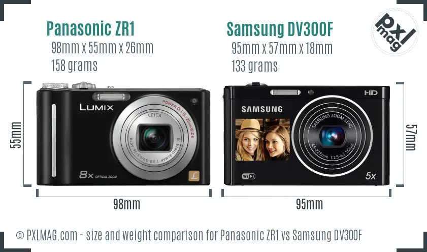 Panasonic ZR1 vs Samsung DV300F size comparison