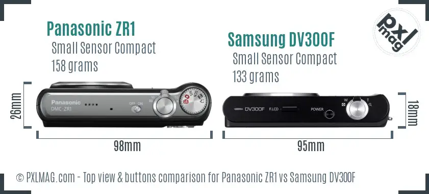 Panasonic ZR1 vs Samsung DV300F top view buttons comparison