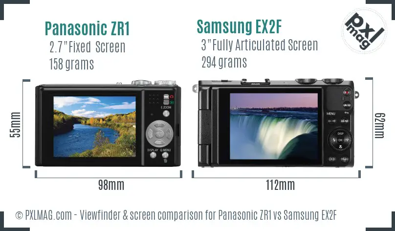 Panasonic ZR1 vs Samsung EX2F Screen and Viewfinder comparison