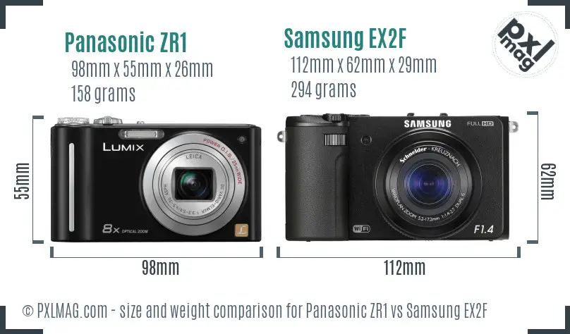 Panasonic ZR1 vs Samsung EX2F size comparison