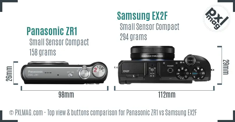Panasonic ZR1 vs Samsung EX2F top view buttons comparison
