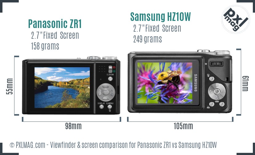 Panasonic ZR1 vs Samsung HZ10W Screen and Viewfinder comparison