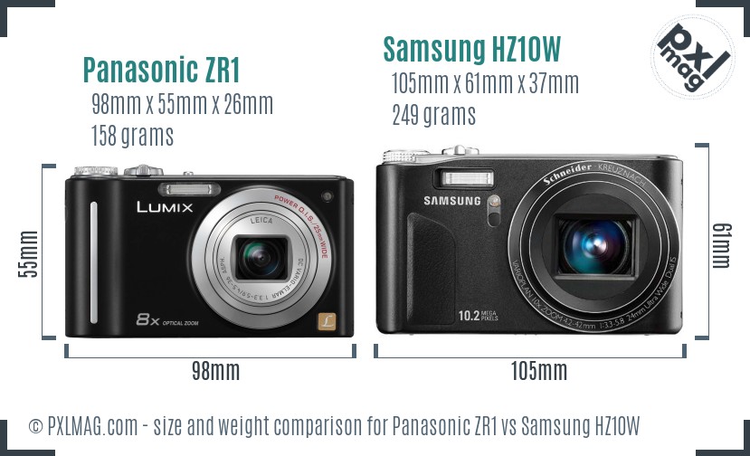 Panasonic ZR1 vs Samsung HZ10W size comparison