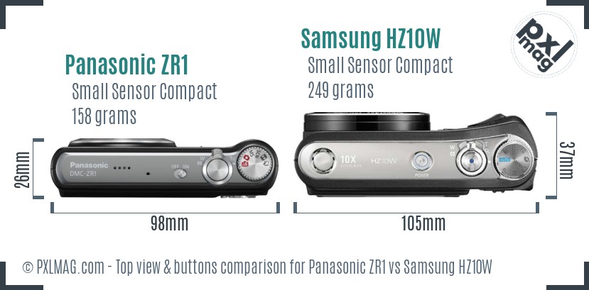 Panasonic ZR1 vs Samsung HZ10W top view buttons comparison