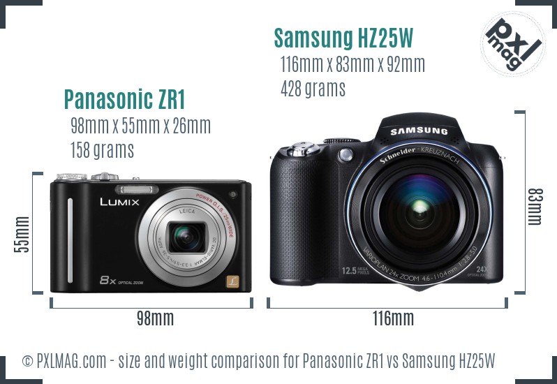 Panasonic ZR1 vs Samsung HZ25W size comparison Panasonic ZR1 vs Samsung HZ25W size comparison