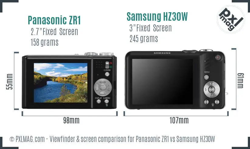 Panasonic ZR1 vs Samsung HZ30W Screen and Viewfinder comparison