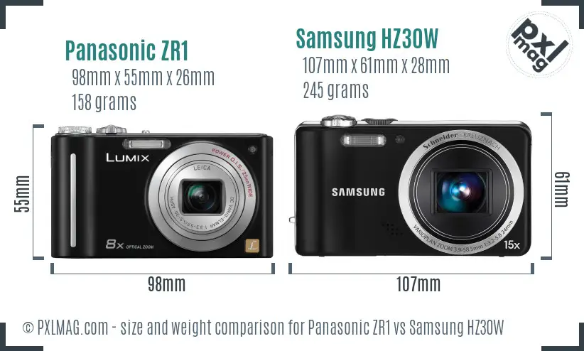 Panasonic ZR1 vs Samsung HZ30W size comparison