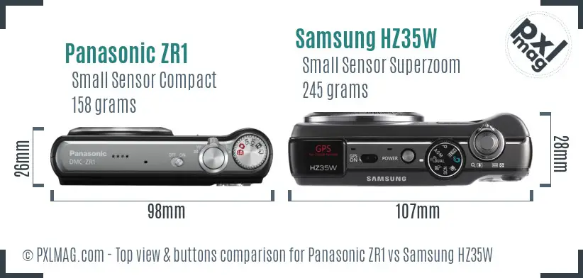 Panasonic ZR1 vs Samsung HZ35W top view buttons comparison Panasonic ZR1 vs Samsung HZ35W top view buttons comparison