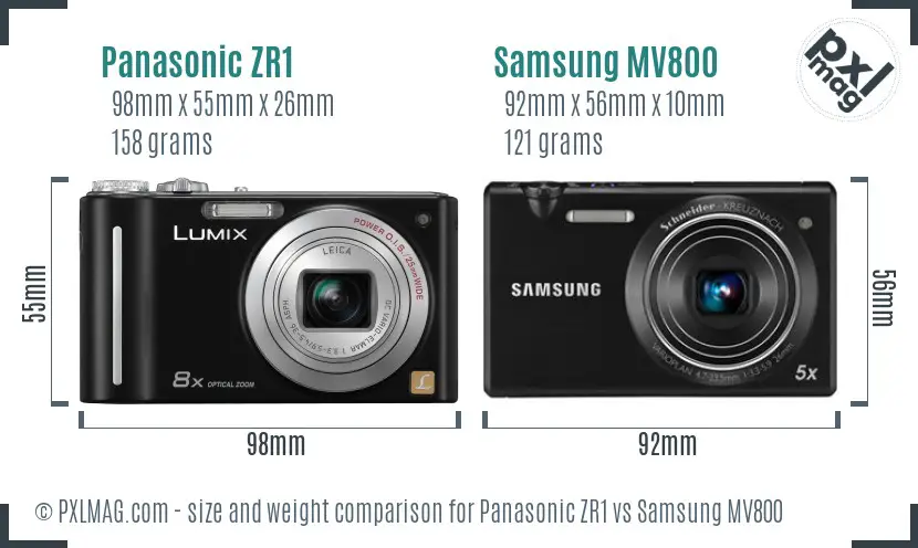 Panasonic ZR1 vs Samsung MV800 size comparison