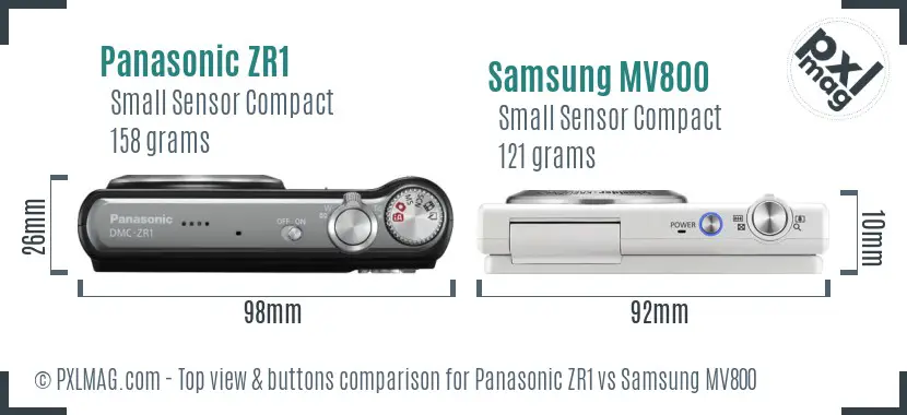 Panasonic ZR1 vs Samsung MV800 top view buttons comparison