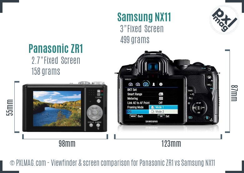 Panasonic ZR1 vs Samsung NX11 Screen and Viewfinder comparison