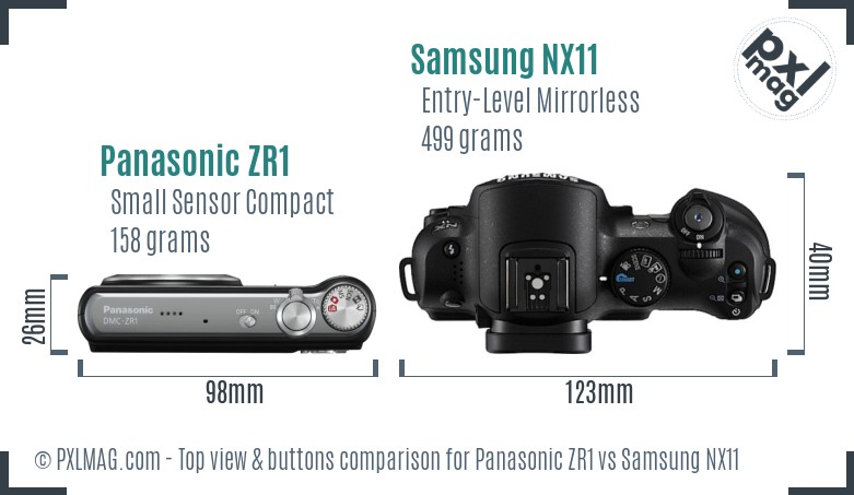 Panasonic ZR1 vs Samsung NX11 top view buttons comparison
