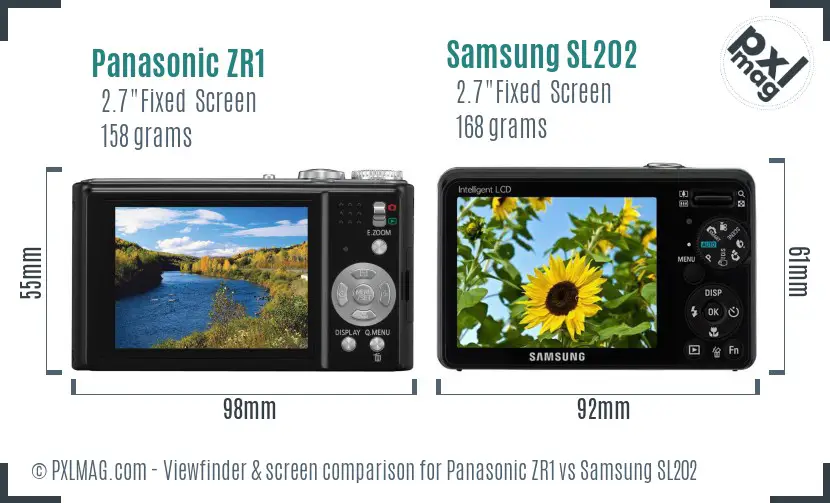 Panasonic ZR1 vs Samsung SL202 Screen and Viewfinder comparison