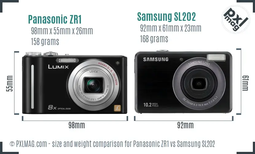 Panasonic ZR1 vs Samsung SL202 size comparison