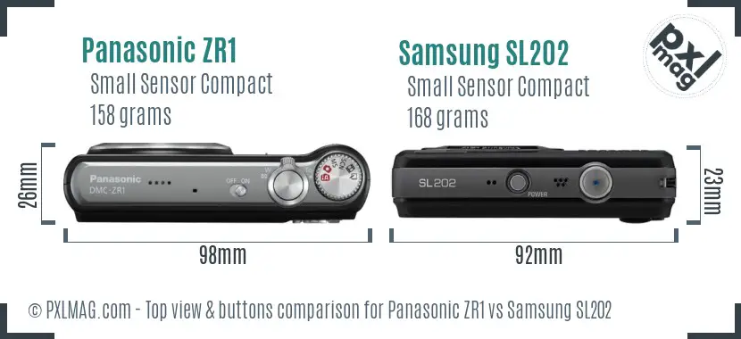 Panasonic ZR1 vs Samsung SL202 top view buttons comparison