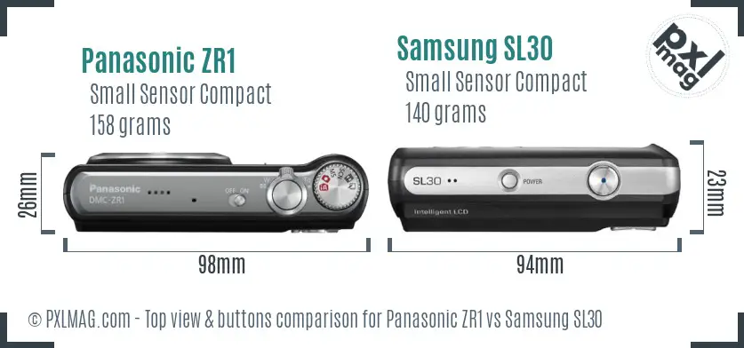 Panasonic ZR1 vs Samsung SL30 top view buttons comparison Panasonic ZR1 vs Samsung SL30 top view buttons comparison
