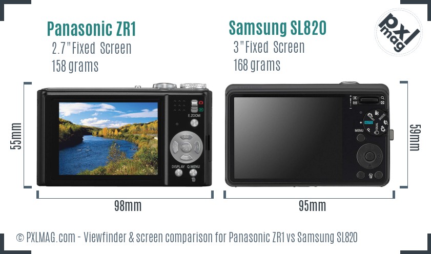 Panasonic ZR1 vs Samsung SL820 Screen and Viewfinder comparison