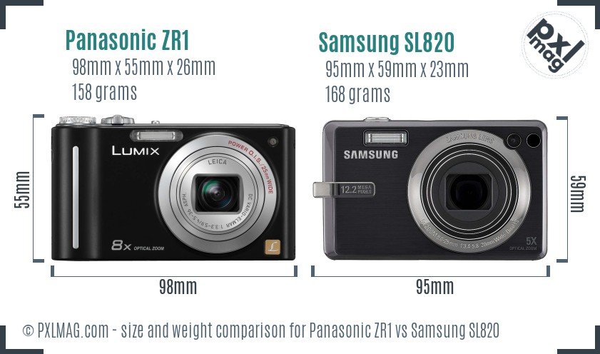 Panasonic ZR1 vs Samsung SL820 size comparison