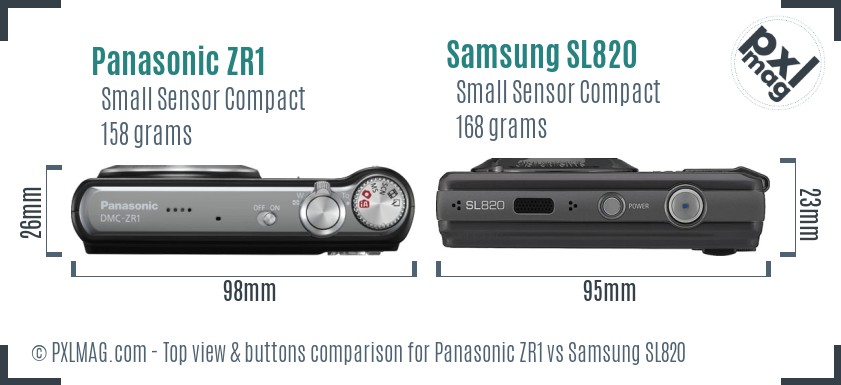 Panasonic ZR1 vs Samsung SL820 top view buttons comparison