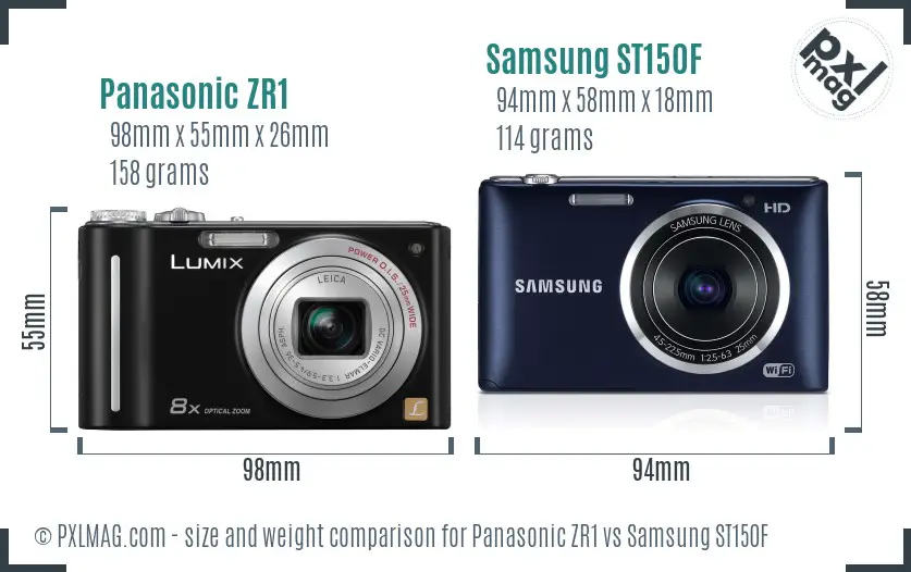 Panasonic ZR1 vs Samsung ST150F size comparison
