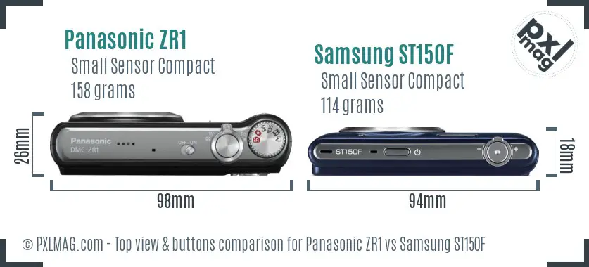 Panasonic ZR1 vs Samsung ST150F top view buttons comparison