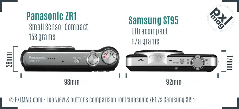 Panasonic ZR1 vs Samsung ST95 top view buttons comparison