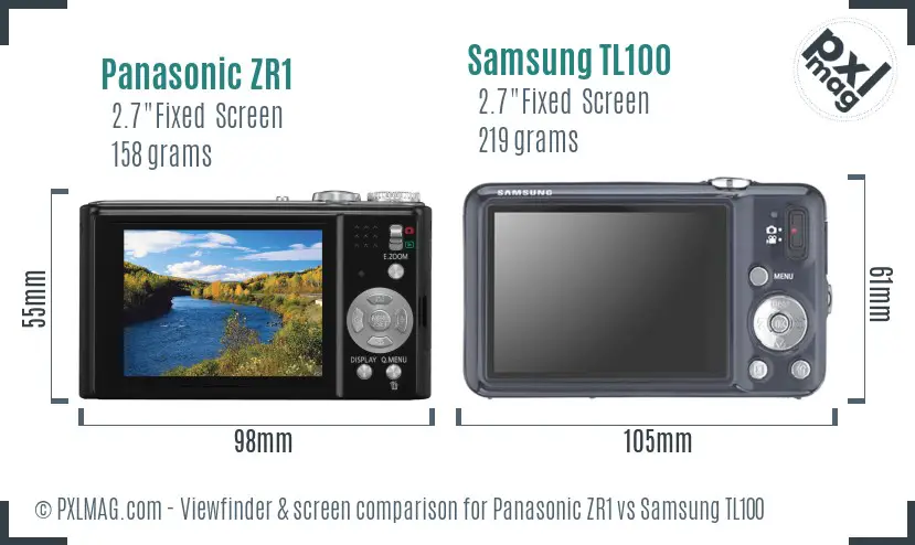 Panasonic ZR1 vs Samsung TL100 Screen and Viewfinder comparison