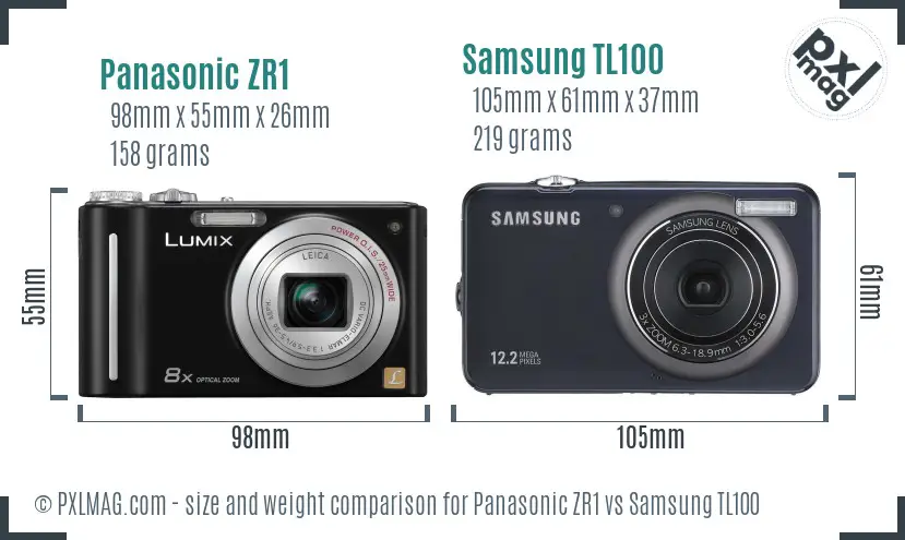 Panasonic ZR1 vs Samsung TL100 size comparison