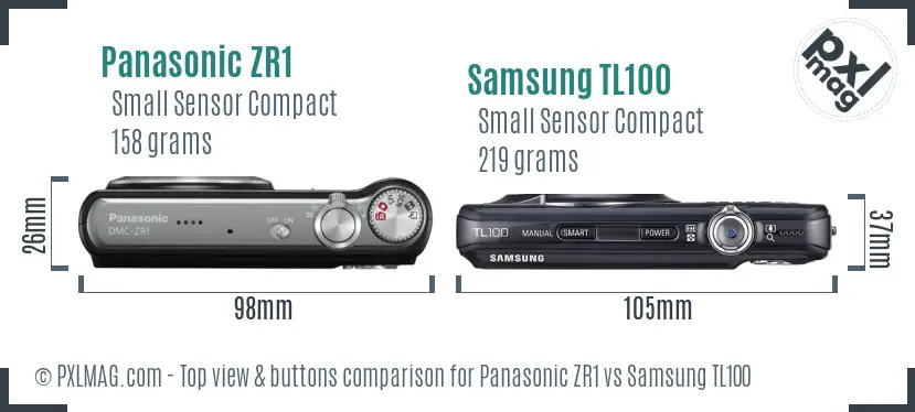 Panasonic ZR1 vs Samsung TL100 top view buttons comparison