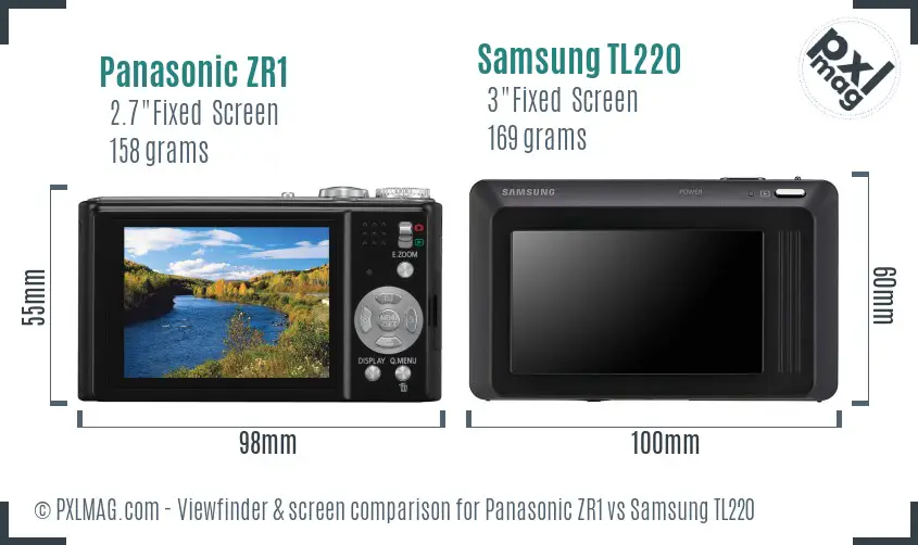 Panasonic ZR1 vs Samsung TL220 Screen and Viewfinder comparison