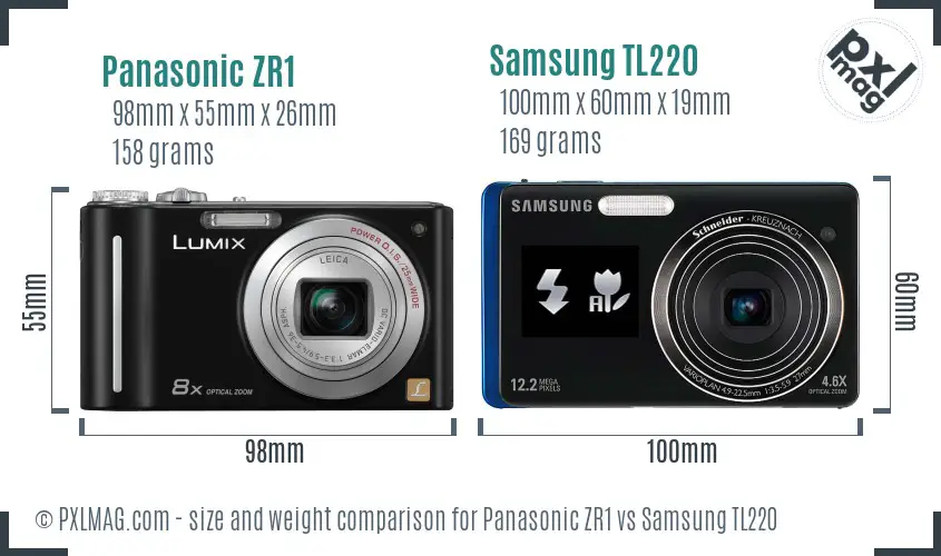 Panasonic ZR1 vs Samsung TL220 size comparison