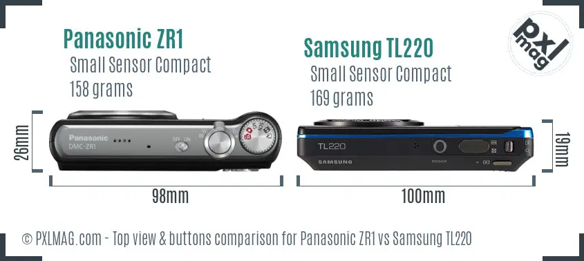 Panasonic ZR1 vs Samsung TL220 top view buttons comparison