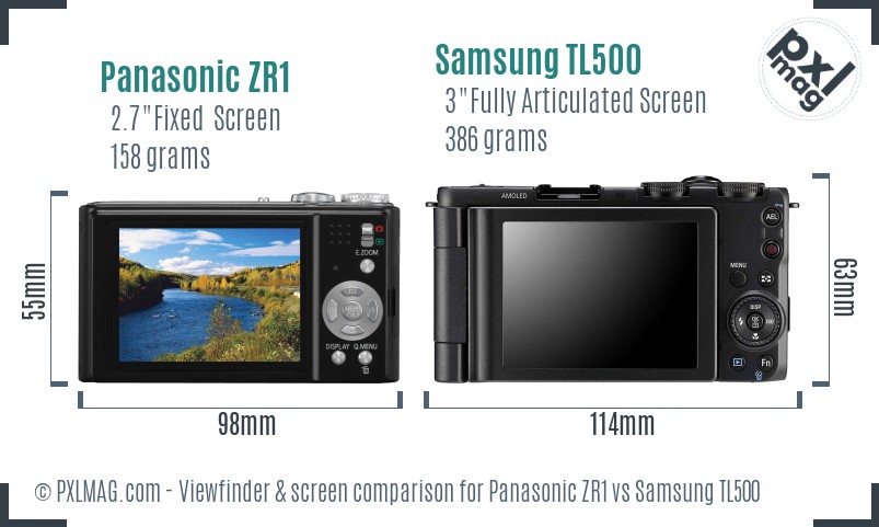 Panasonic ZR1 vs Samsung TL500 Screen and Viewfinder comparison