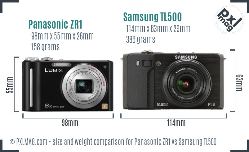 Panasonic ZR1 vs Samsung TL500 size comparison