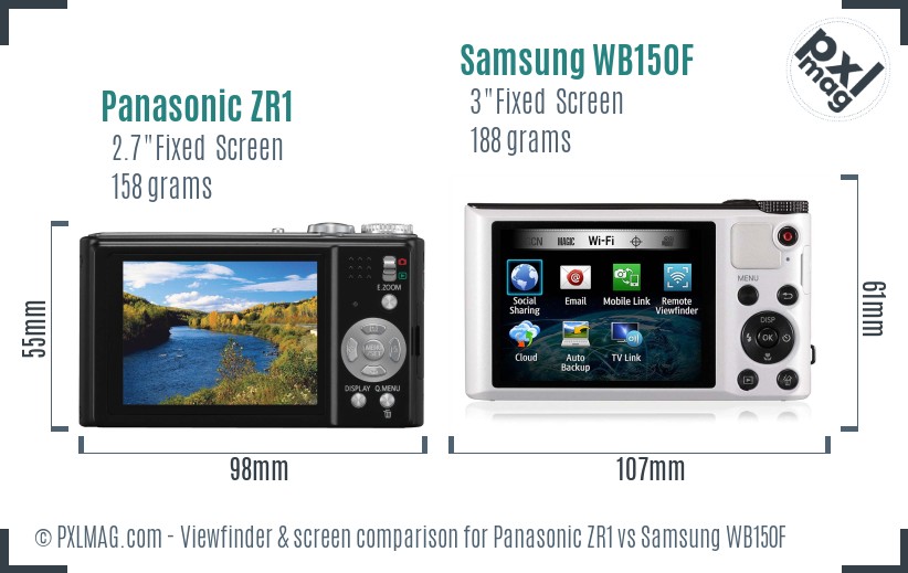 Panasonic ZR1 vs Samsung WB150F Screen and Viewfinder comparison