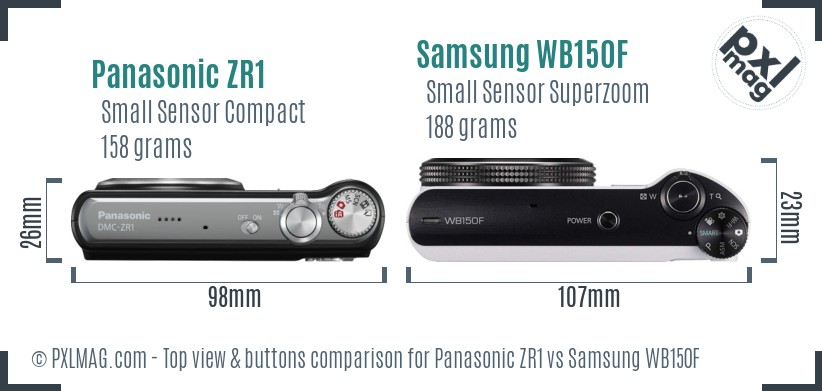 Panasonic ZR1 vs Samsung WB150F top view buttons comparison