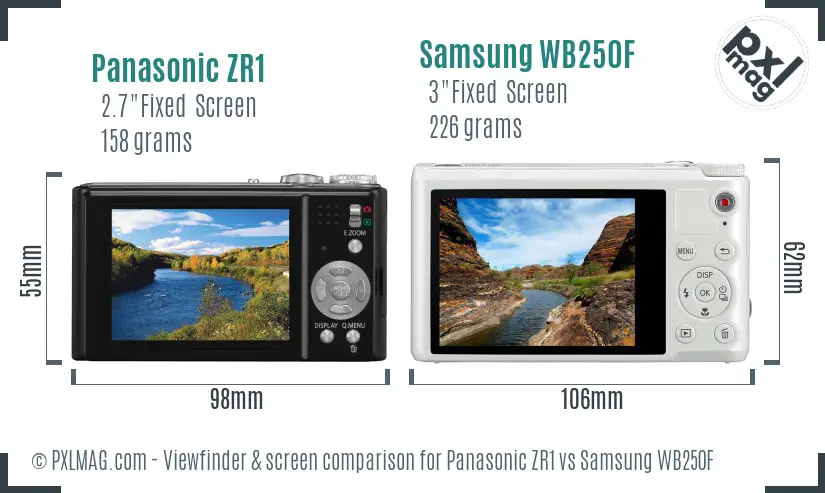 Panasonic ZR1 vs Samsung WB250F Screen and Viewfinder comparison