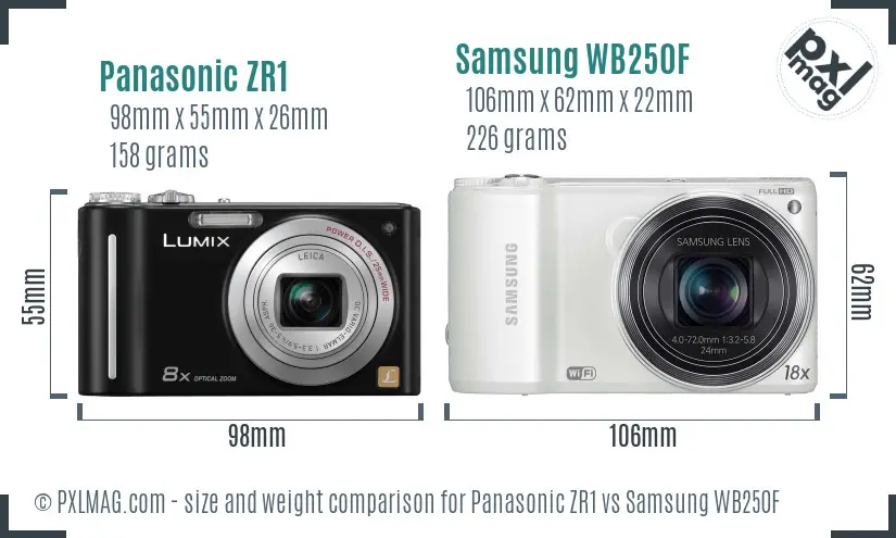 Panasonic ZR1 vs Samsung WB250F size comparison