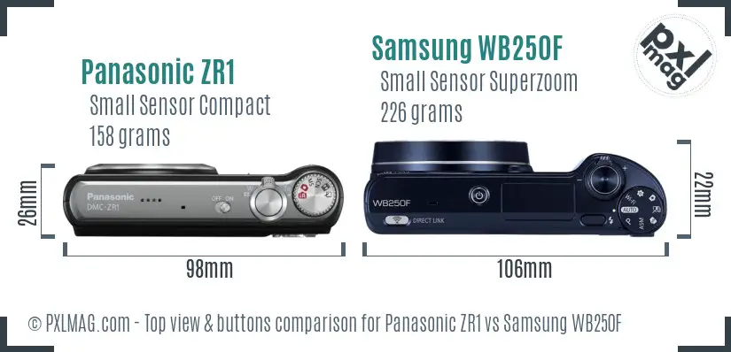 Panasonic ZR1 vs Samsung WB250F top view buttons comparison