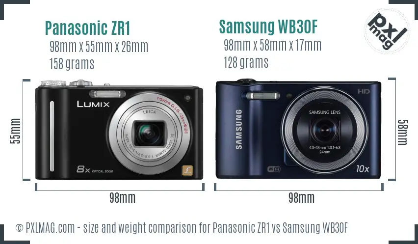 Panasonic ZR1 vs Samsung WB30F size comparison