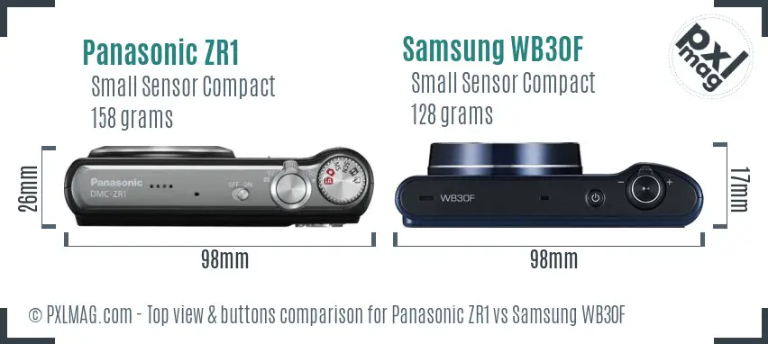 Panasonic ZR1 vs Samsung WB30F top view buttons comparison