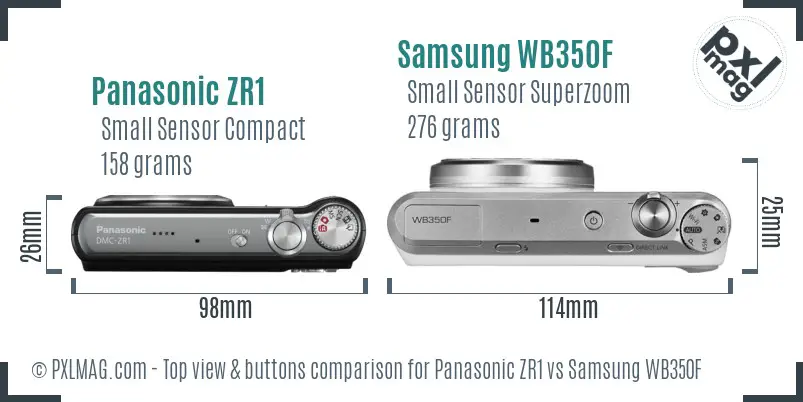 Panasonic ZR1 vs Samsung WB350F top view buttons comparison Panasonic ZR1 vs Samsung WB350F top view buttons comparison
