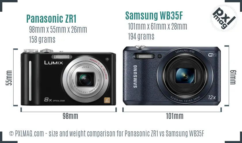 Panasonic ZR1 vs Samsung WB35F size comparison