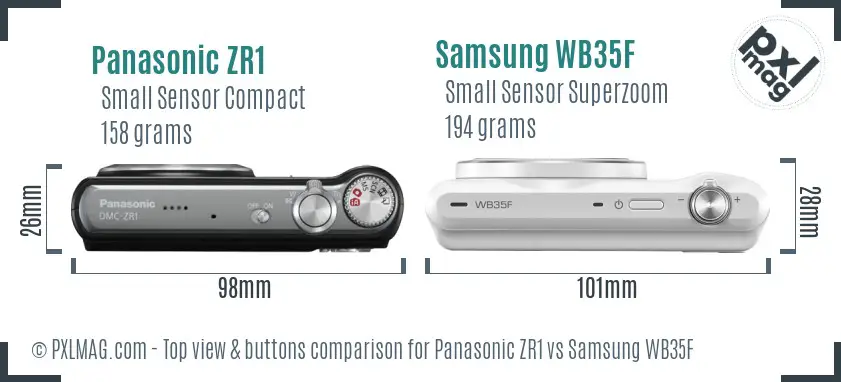 Panasonic ZR1 vs Samsung WB35F top view buttons comparison