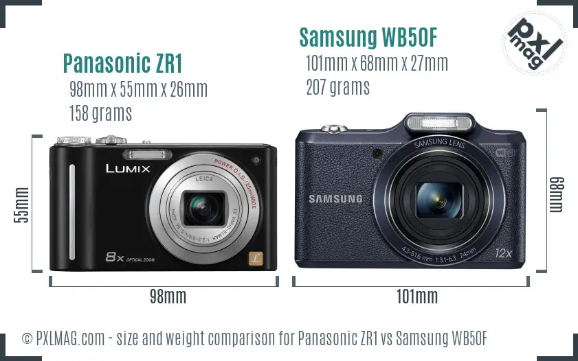 Panasonic ZR1 vs Samsung WB50F size comparison