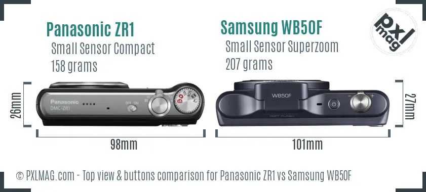 Panasonic ZR1 vs Samsung WB50F top view buttons comparison