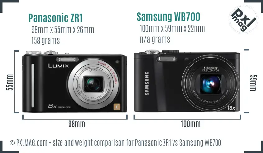 Panasonic ZR1 vs Samsung WB700 size comparison